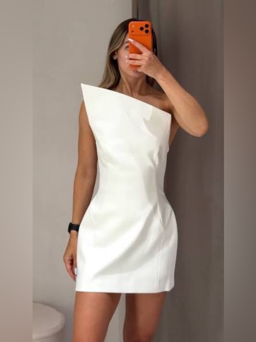 Zara asymmetric neck White One-Shoulder Mini Dress blogger fav